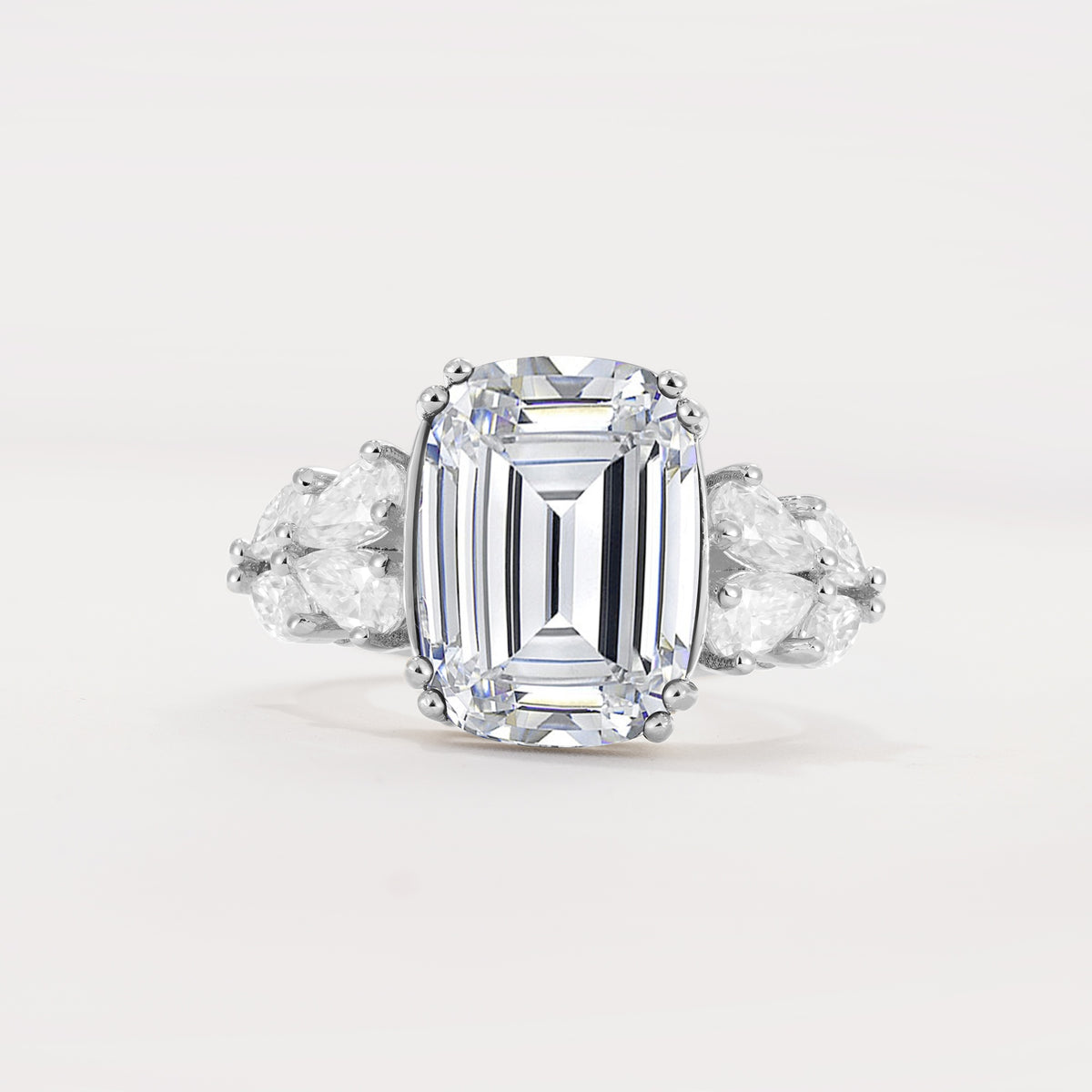 Luxury Emerald Cut Cluster Accent Lab Diamond Engagement Ring - Additional view