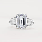 Luxury Emerald Cut Cluster Accent Lab Diamond Engagement Ring - Additional view