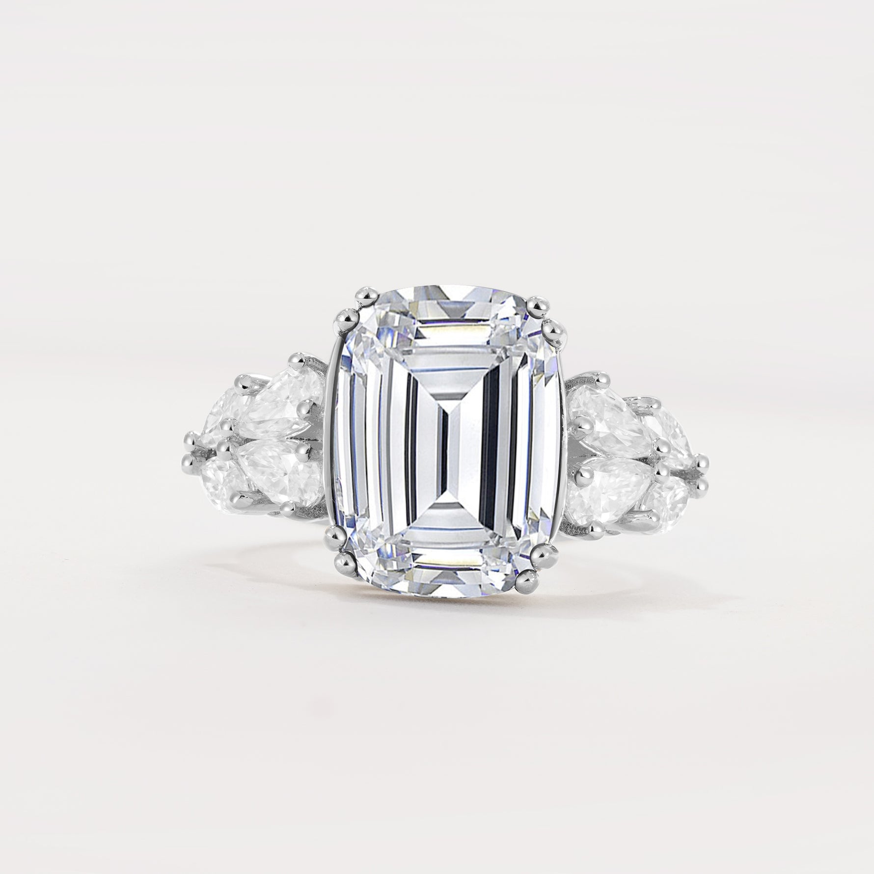 Luxury Emerald Cut Cluster Accent Lab Diamond Engagement Ring - Additional view