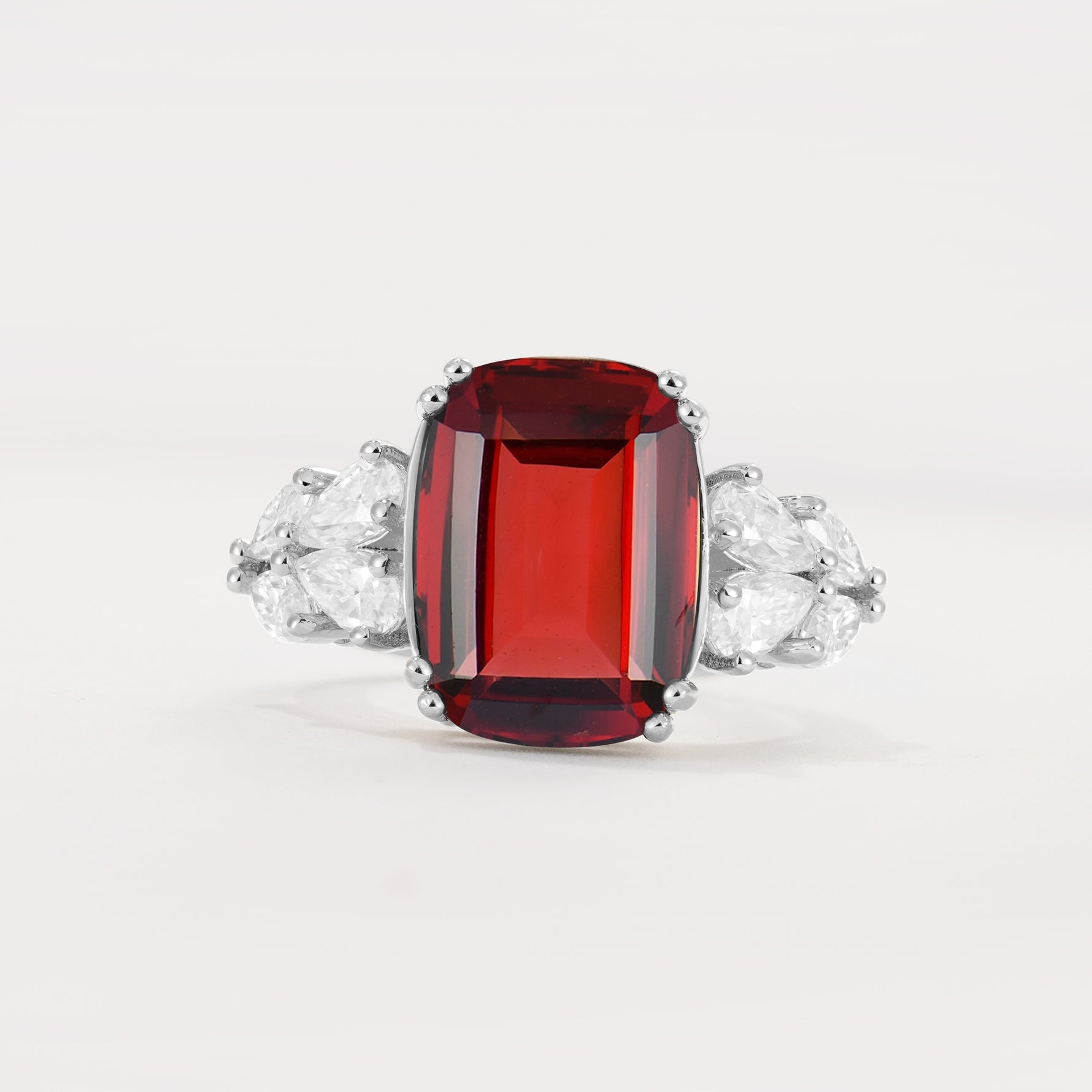 Luxury Emerald Cut Cluster Accent Garnet Engagement Ring - Additional view
