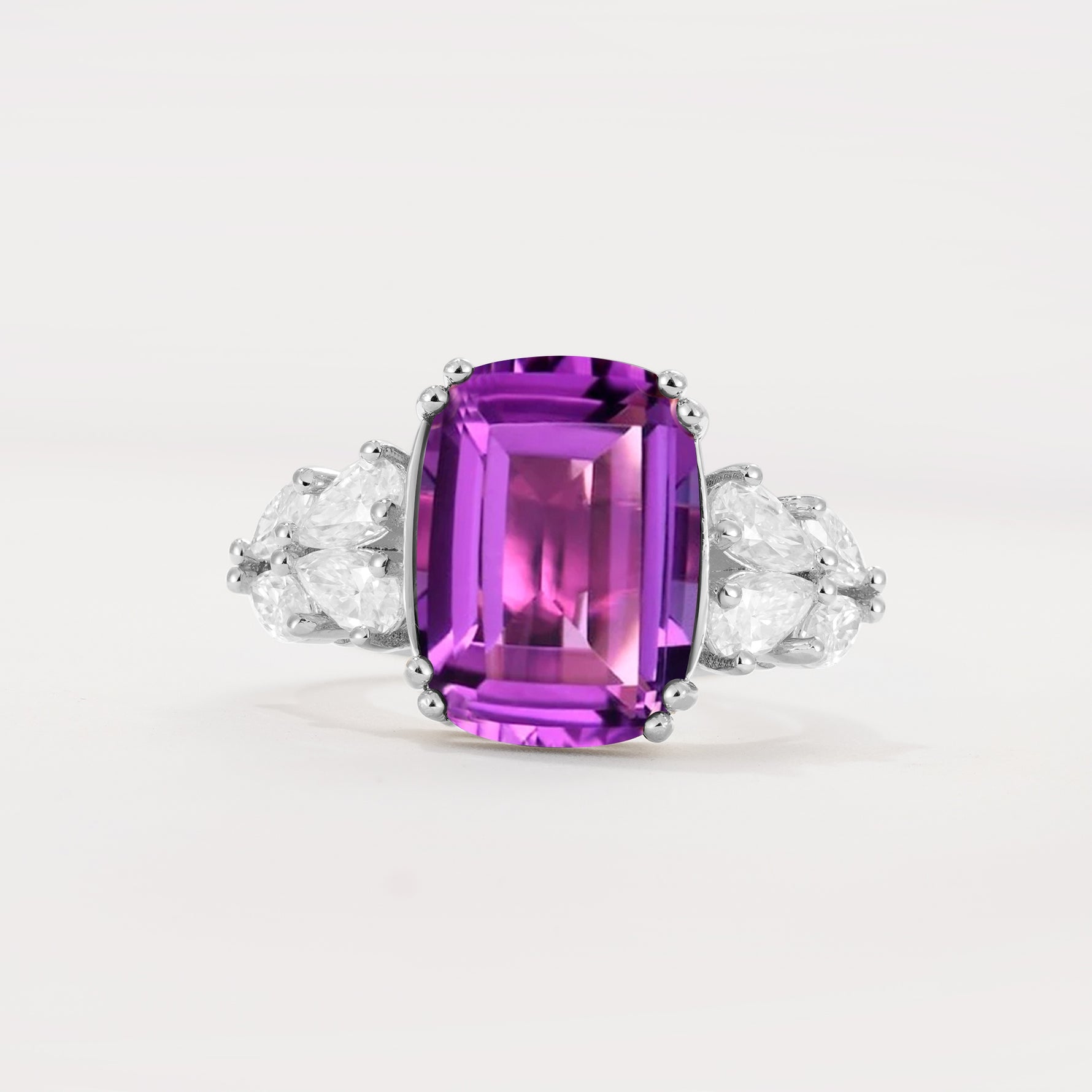 Luxury Emerald Cut Cluster Accent Amethyst Engagement Ring - Additional view