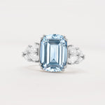 Luxury Emerald Cut Cluster Accent Aquamarine Engagement Ring - Additional view