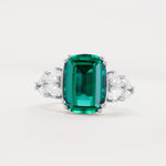 Luxury Emerald Cut Cluster Accent Emerald Engagement Ring - Additional view