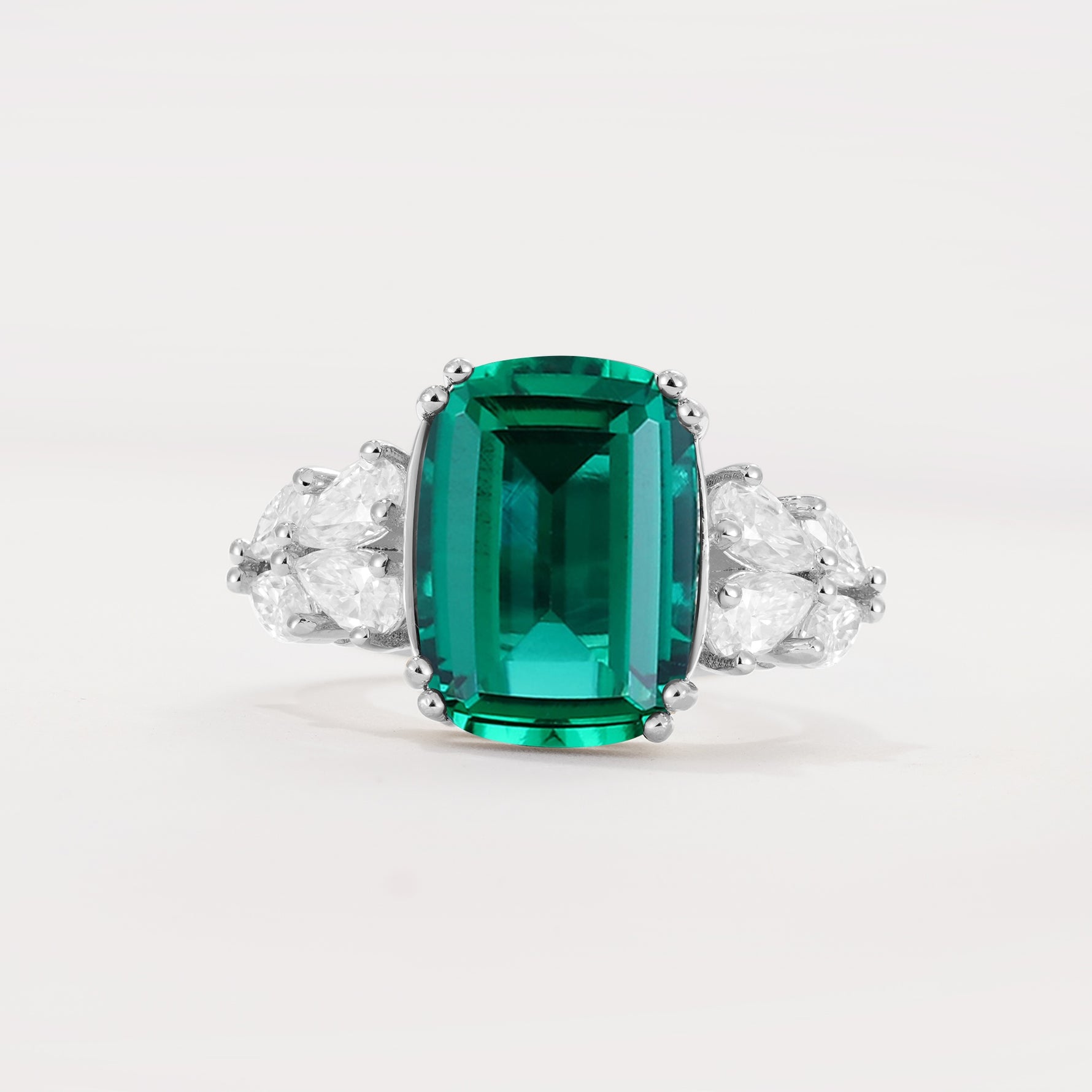Luxury Emerald Cut Cluster Accent Emerald Engagement Ring - Additional view
