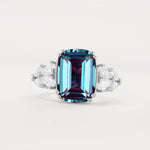 Luxury Emerald Cut Cluster Accent Alexandrite Engagement Ring - Additional view