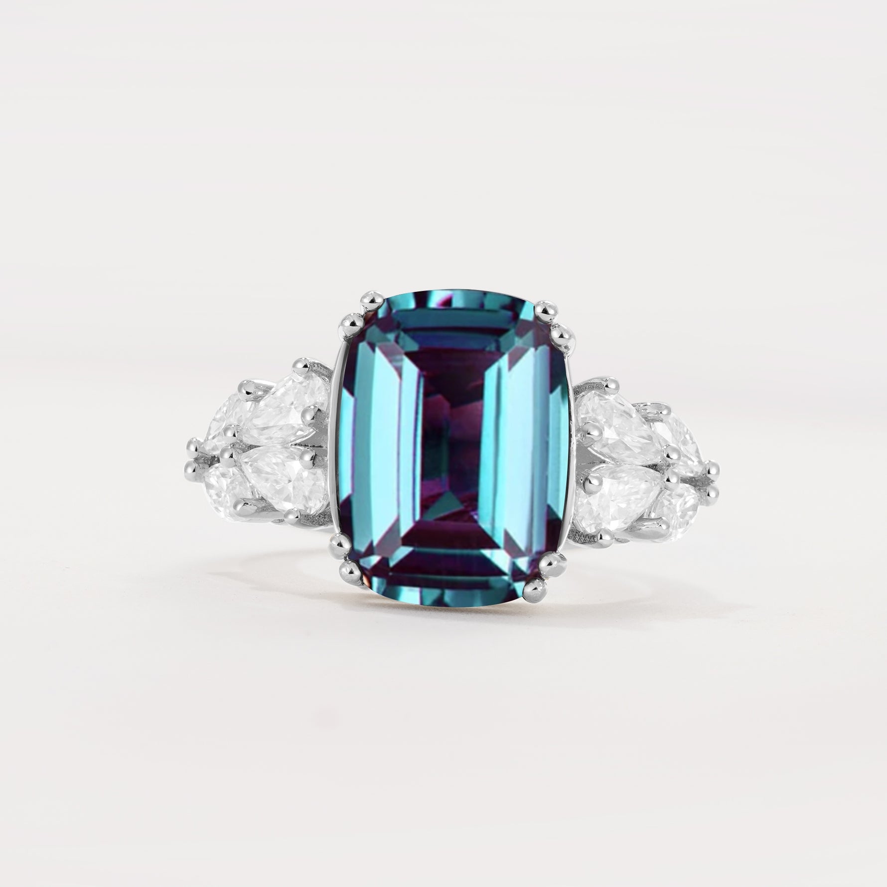 Luxury Emerald Cut Cluster Accent Alexandrite Engagement Ring - Additional view