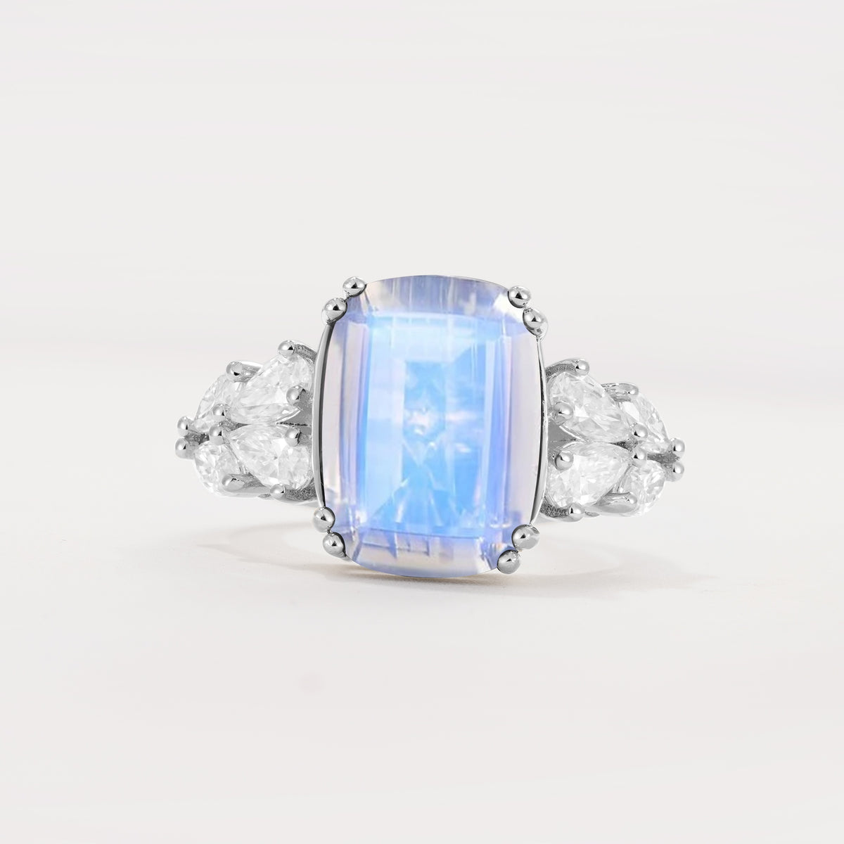 Luxury Emerald Cut Cluster Accent Moonstone Engagement Ring - Additional view