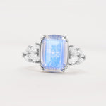 Luxury Emerald Cut Cluster Accent Moonstone Engagement Ring - Additional view
