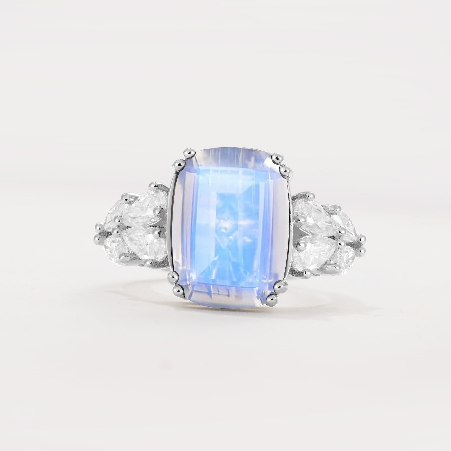 Luxury Emerald Cut Cluster Accent Moonstone Engagement Ring - Additional view