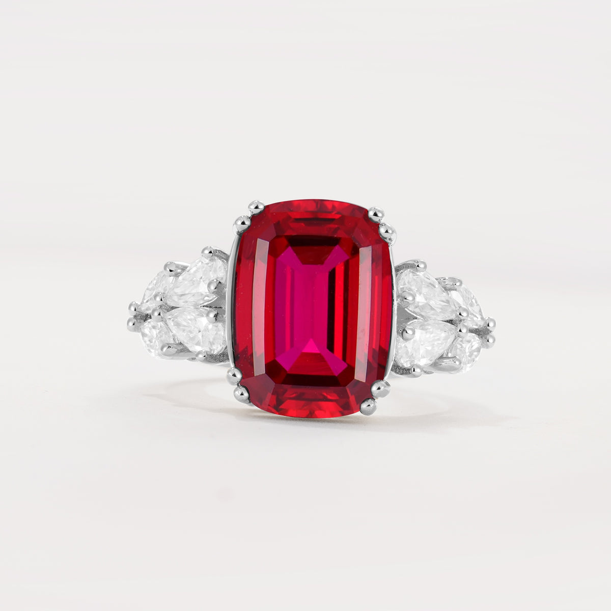 Luxury Emerald Cut Cluster Accent Ruby Engagement Ring - Additional view