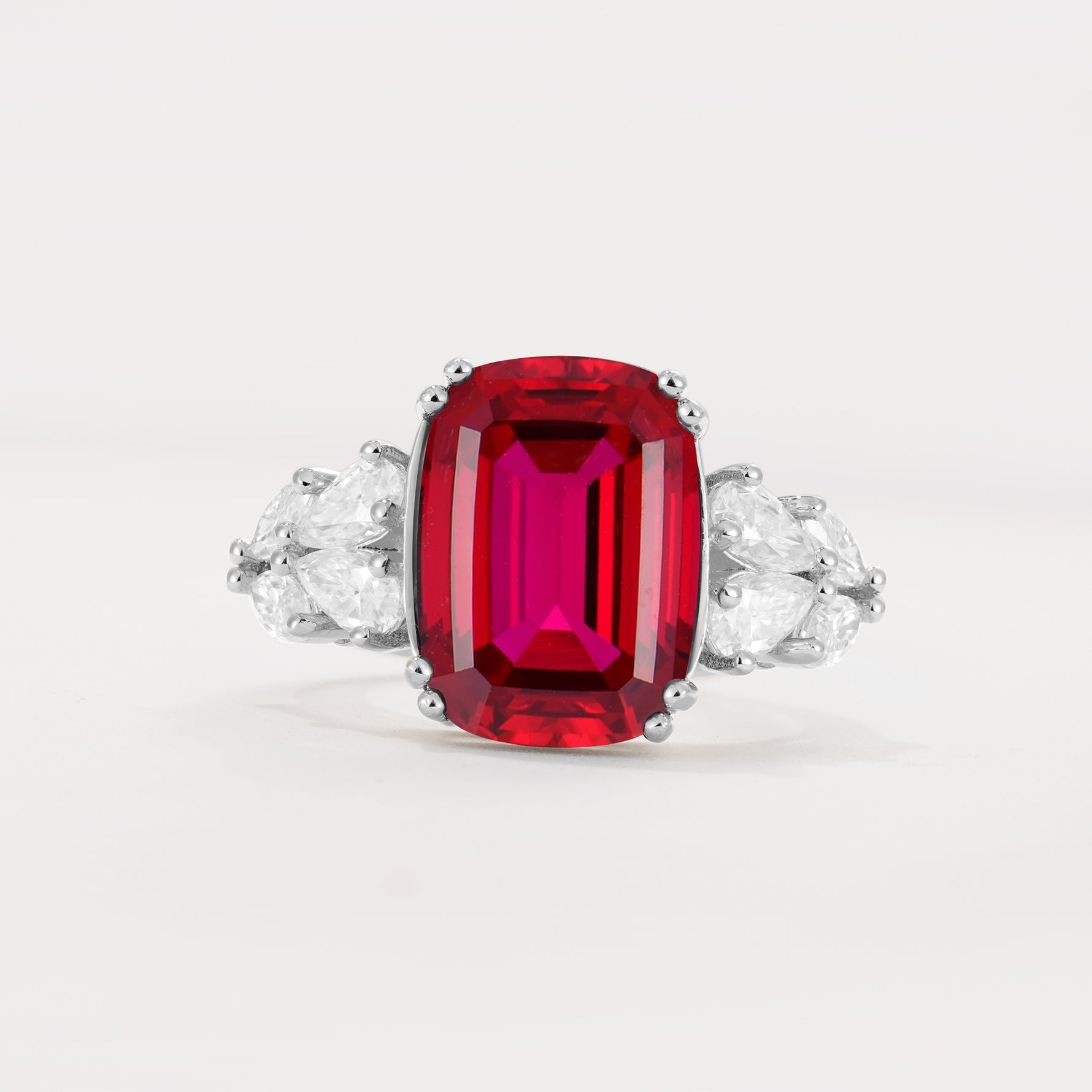 Luxury Emerald Cut Cluster Accent Ruby Engagement Ring - Additional view