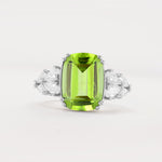 Luxury Emerald Cut Cluster Accent Peridot Engagement Ring - Additional view