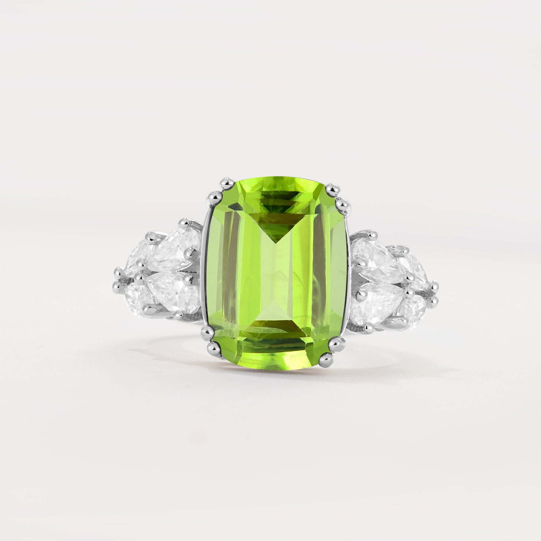 Luxury Emerald Cut Cluster Accent Peridot Engagement Ring - Additional view