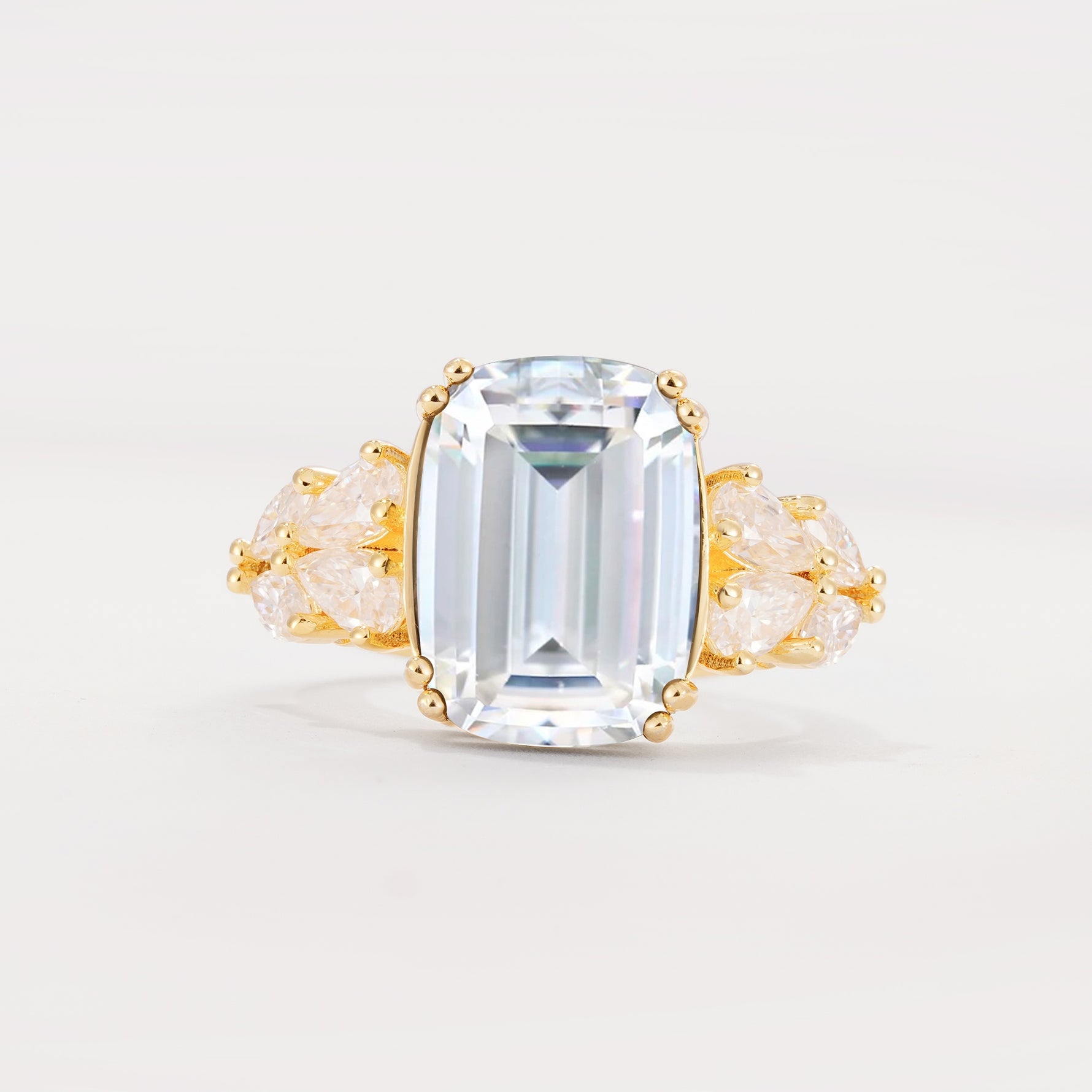 Luxury Emerald Cut Cluster Accent Moissanite Engagement Ring - Additional view