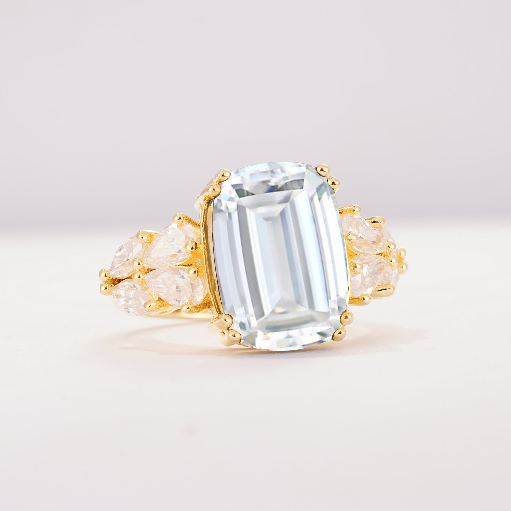 Luxury Emerald Cut Cluster Accent Moissanite Engagement Ring - Additional view