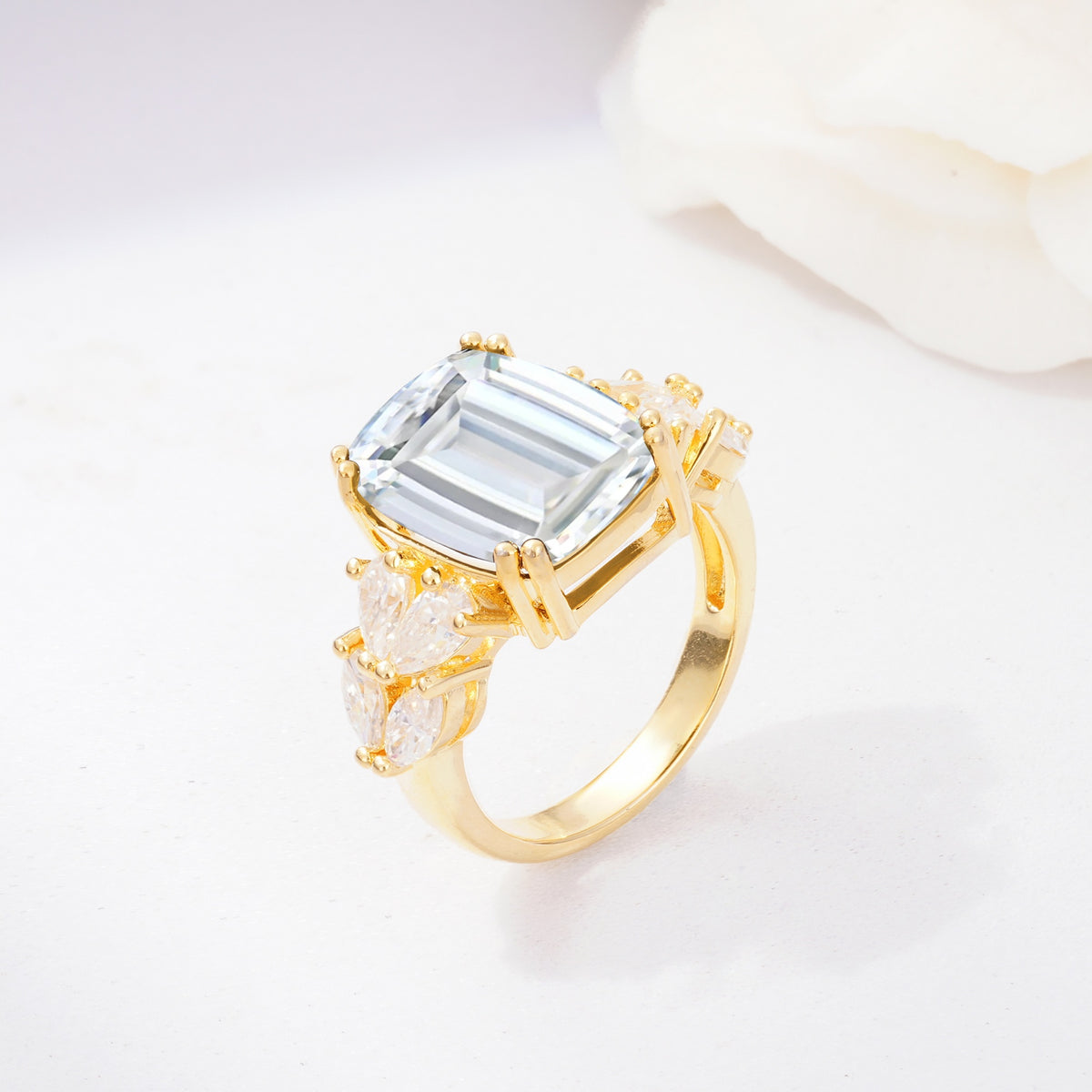Luxury Emerald Cut Cluster Accent Moissanite Engagement Ring - Additional view