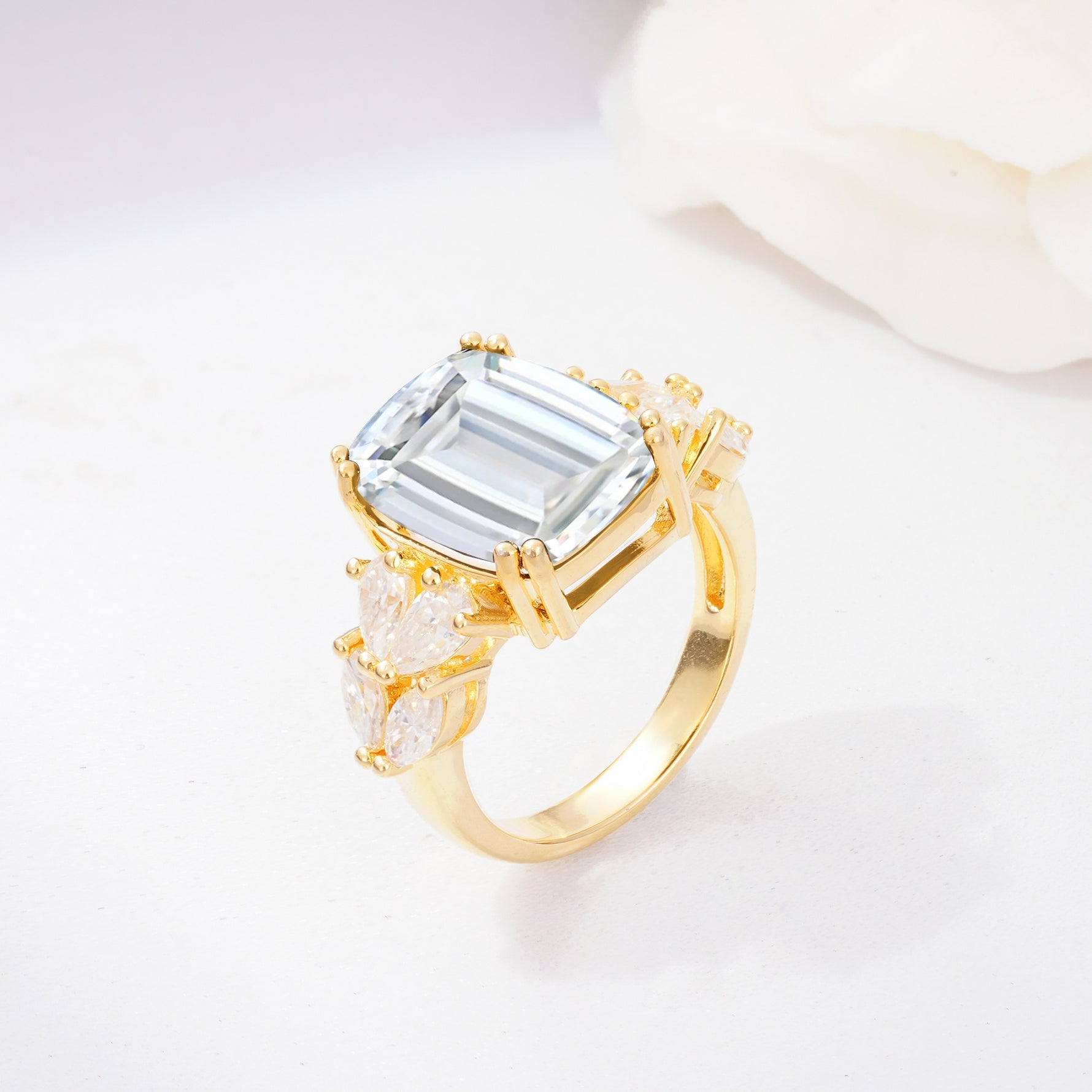 Luxury Emerald Cut Cluster Accent Moissanite Engagement Ring - Additional view