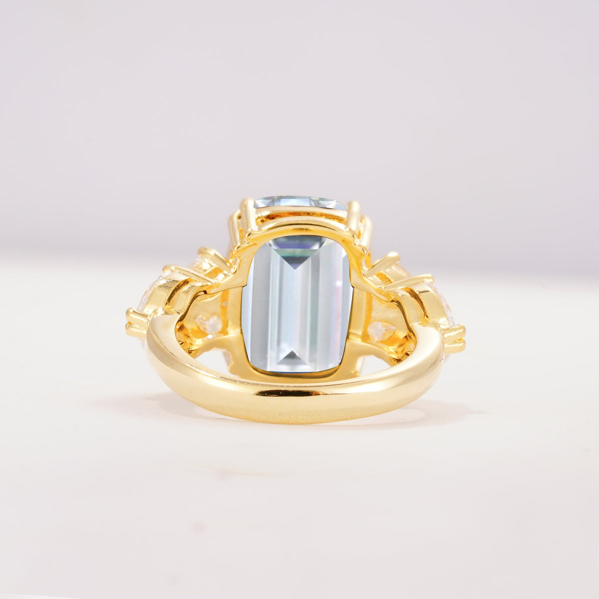 Luxury Emerald Cut Cluster Accent Moissanite Engagement Ring - Additional view