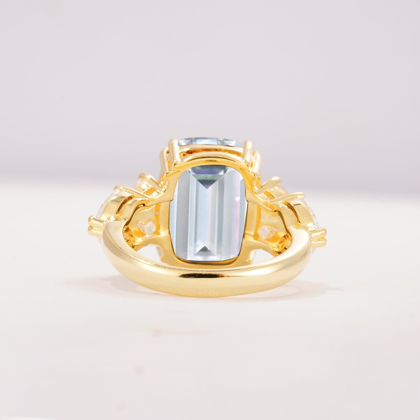 Luxury Emerald Cut Cluster Accent Moissanite Engagement Ring - Additional view