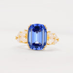 Luxury Emerald Cut Cluster Accent Sapphire Engagement Ring - Additional view
