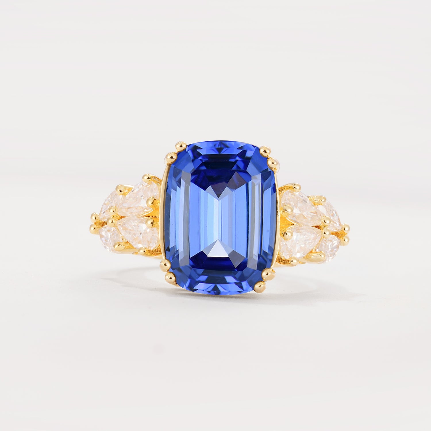 Luxury Emerald Cut Cluster Accent Sapphire Engagement Ring - Additional view