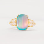 Luxury Emerald Cut Cluster Accent Fire Opal Engagement Ring - Additional view