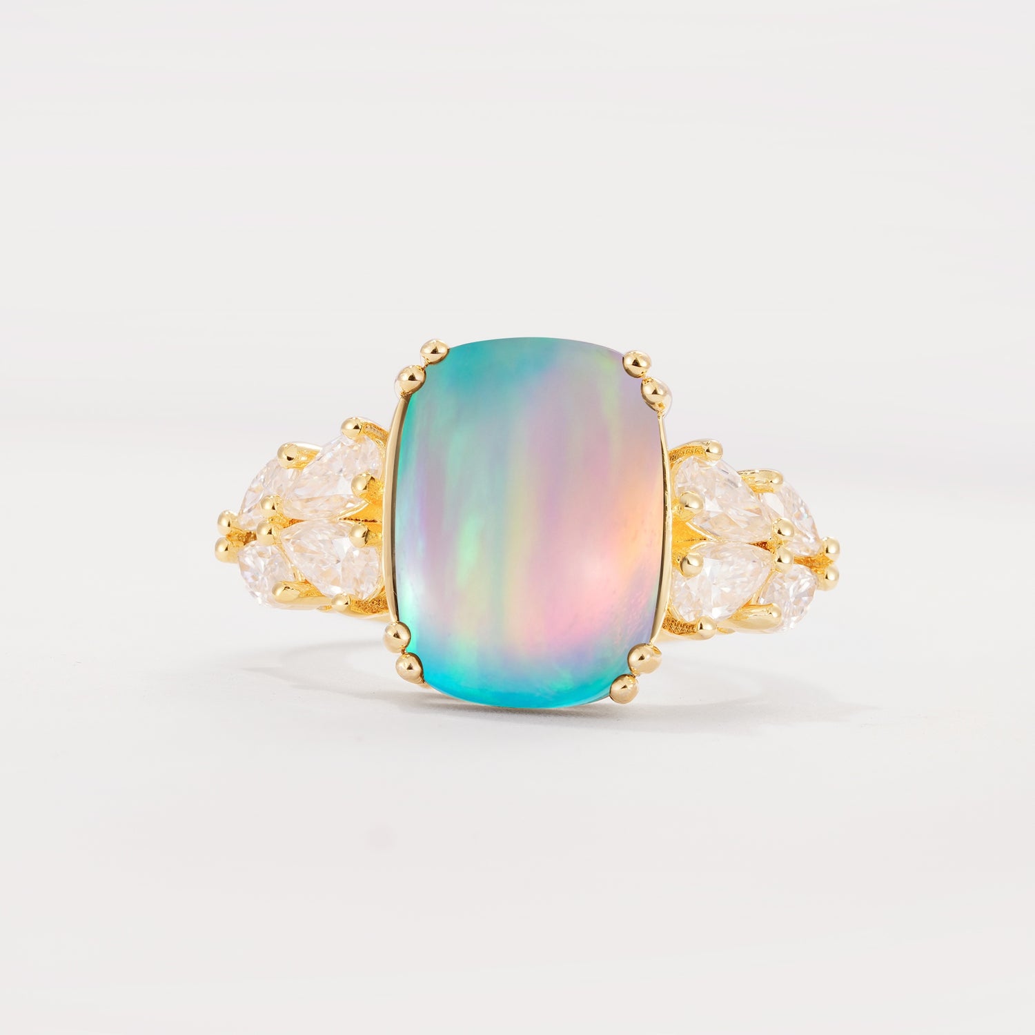 Luxury Emerald Cut Cluster Accent Fire Opal Engagement Ring - Additional view