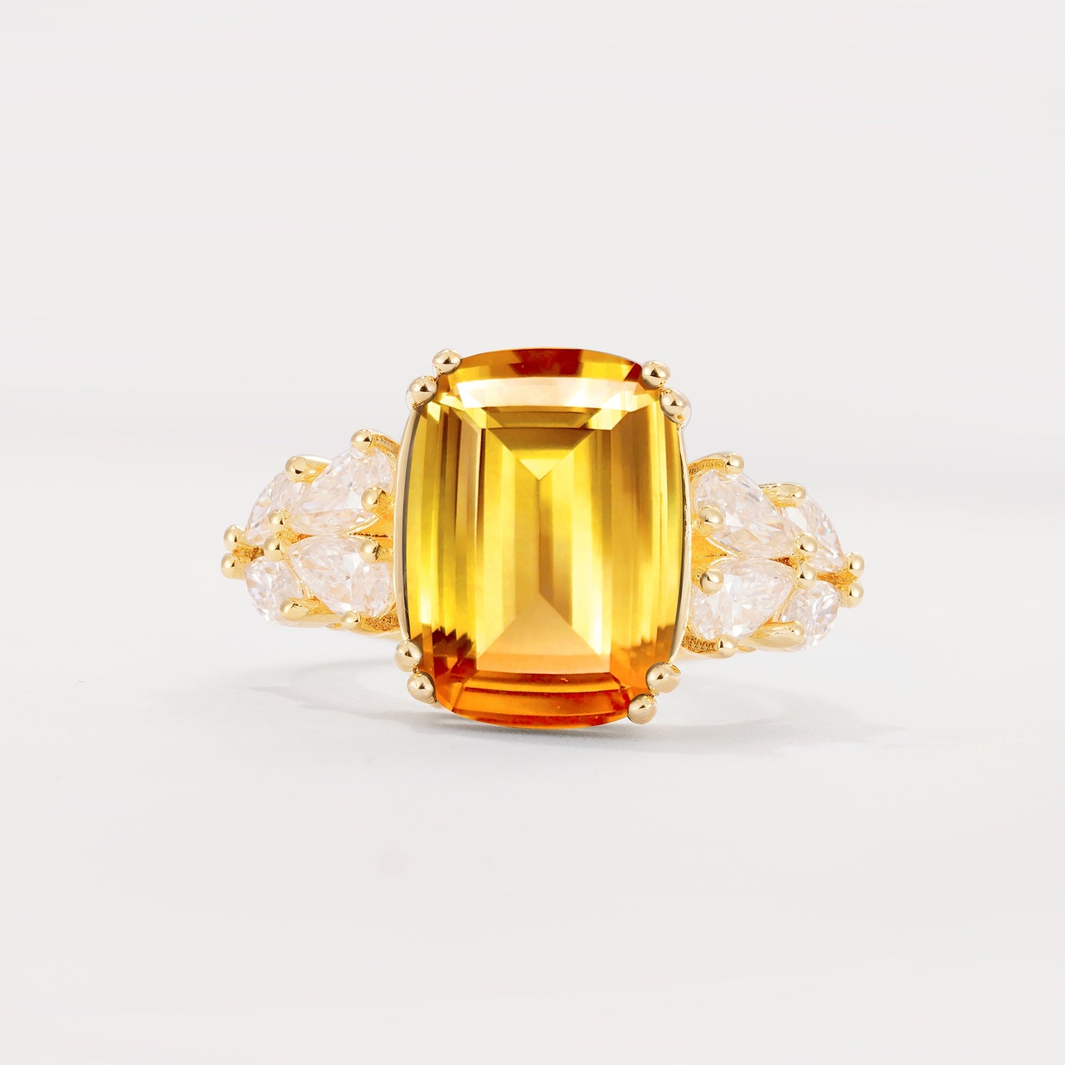 Luxury Emerald Cut Cluster Accent Citrine Engagement Ring - Additional view
