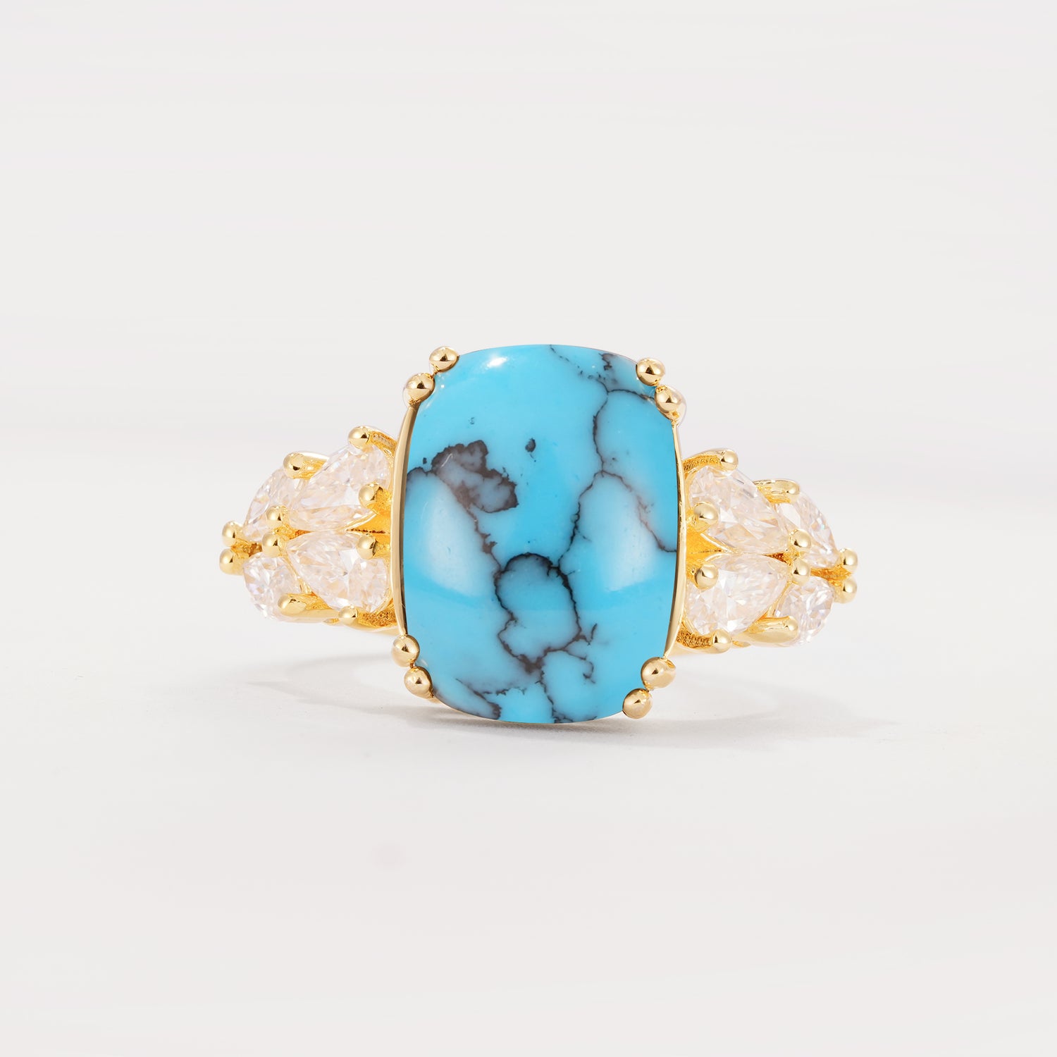 Luxury Emerald Cut Cluster Accent Turquoise Engagement Ring
