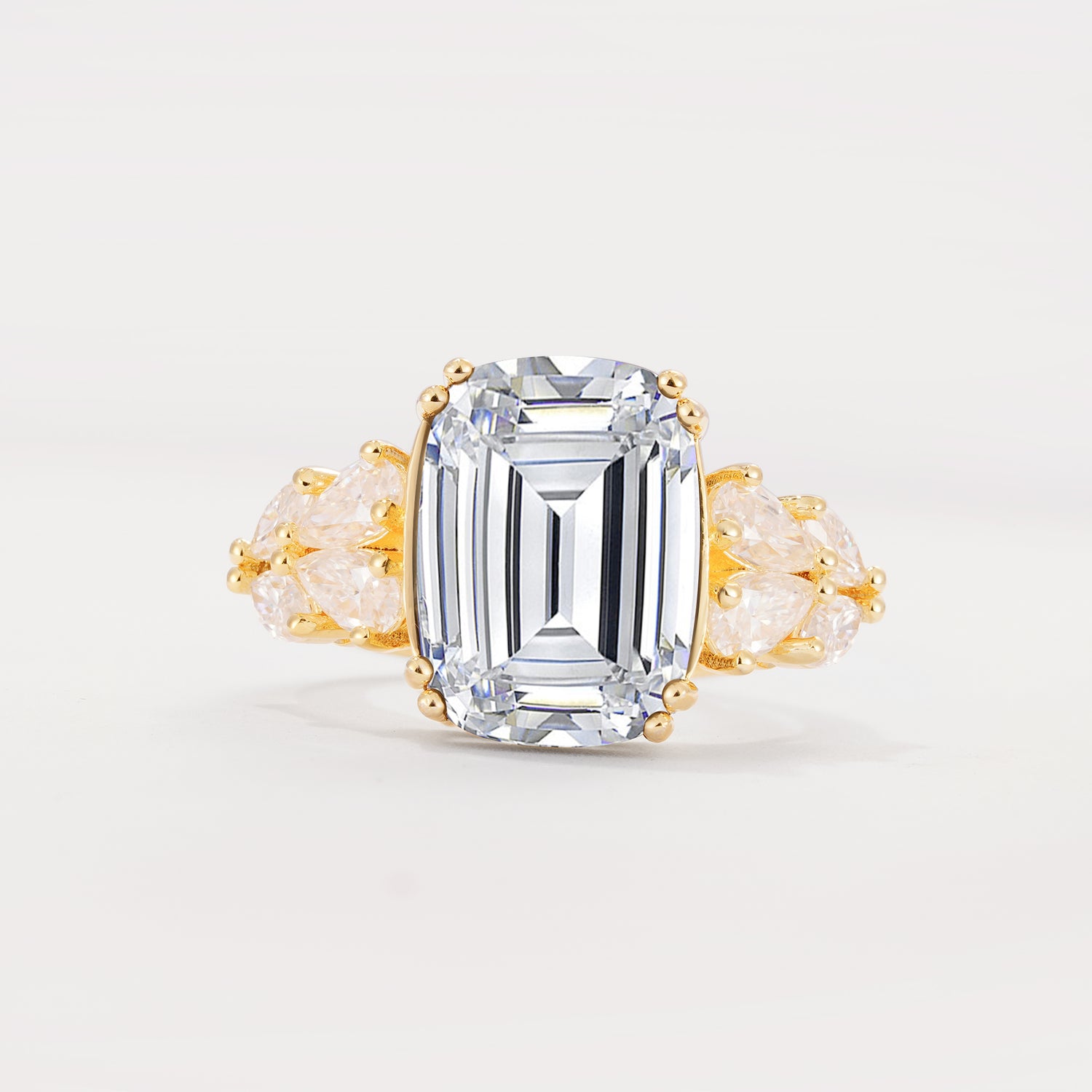 Luxury Emerald Cut Cluster Accent Lab Diamond Engagement Ring