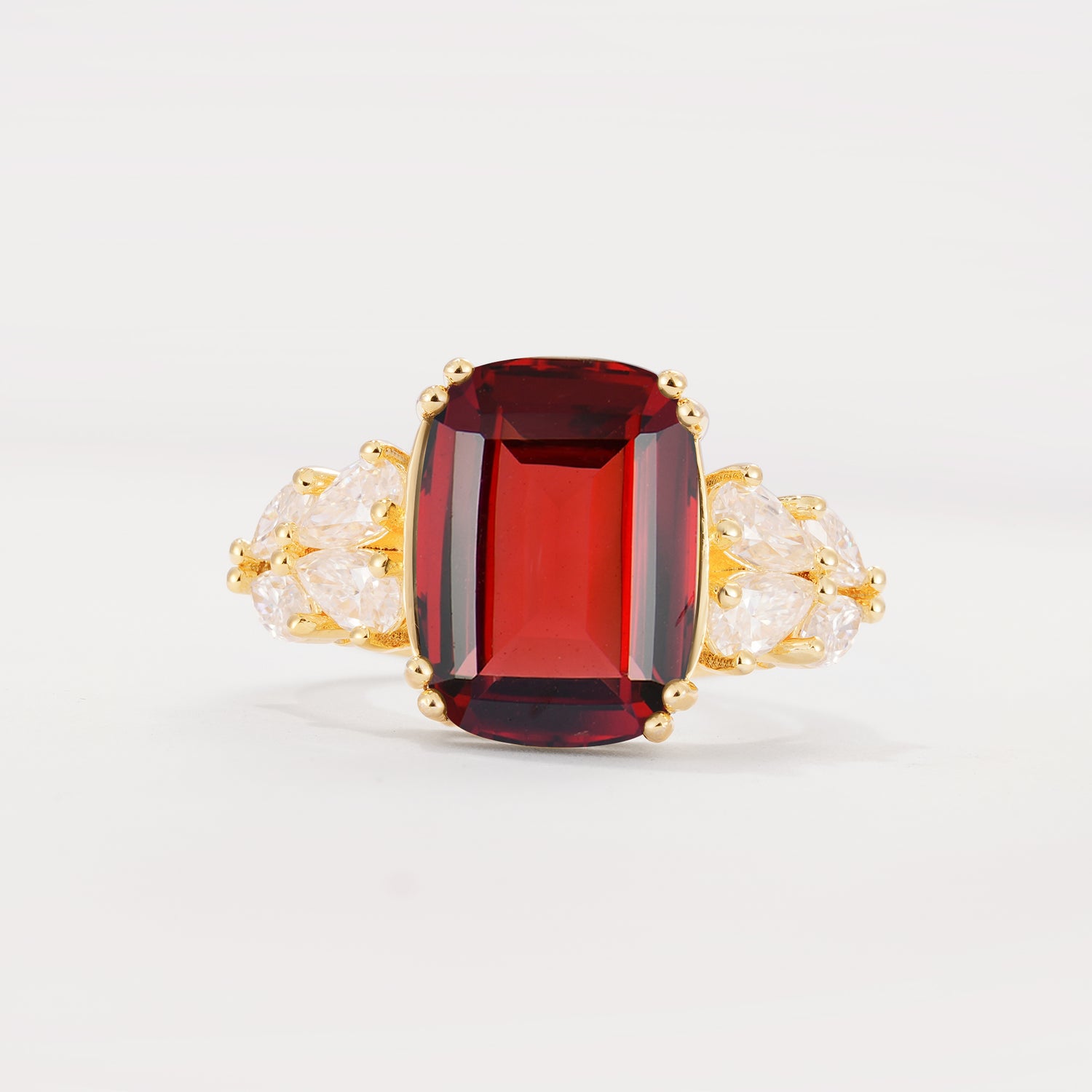 Luxury Emerald Cut Cluster Accent Garnet Engagement Ring