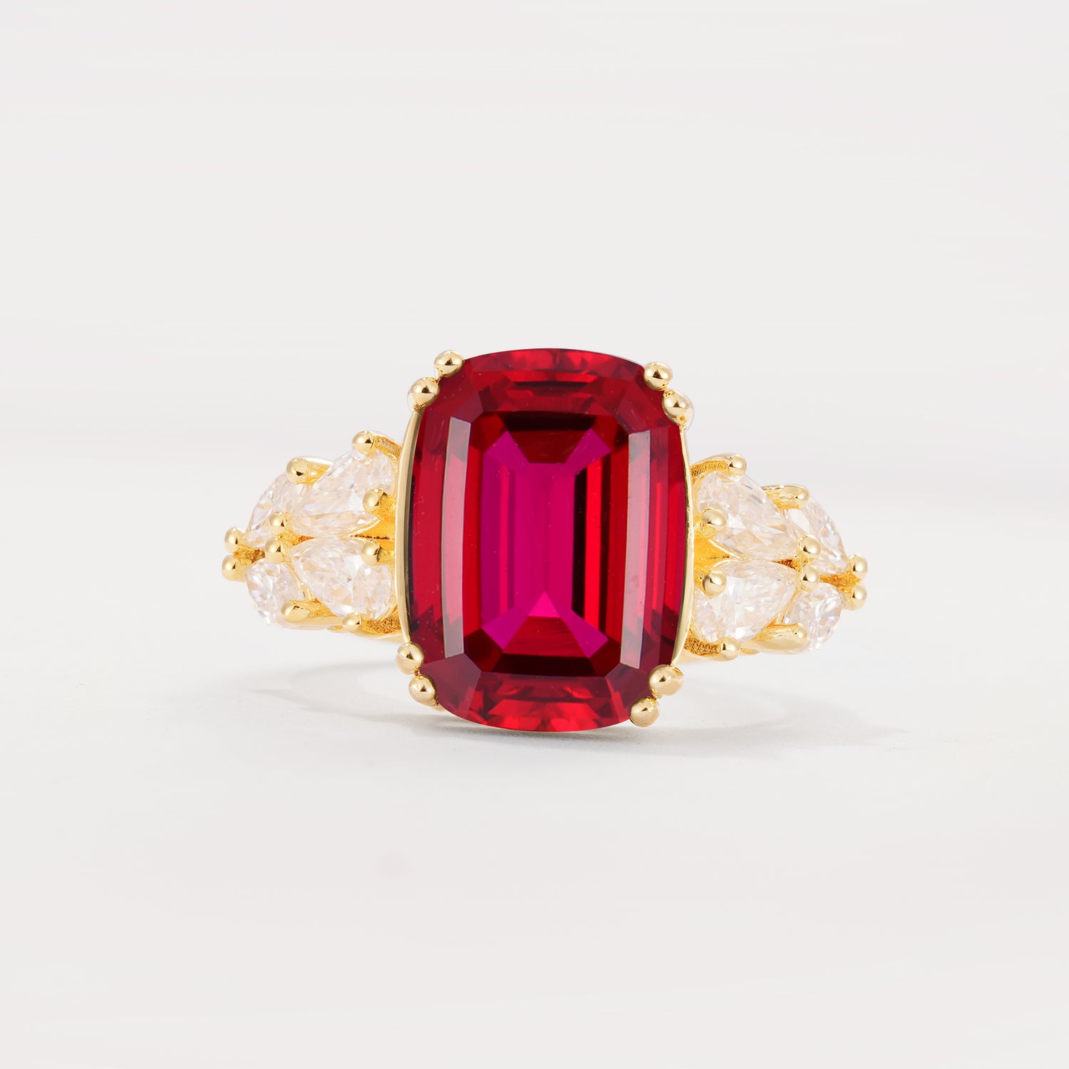 Luxury Emerald Cut Cluster Accent Ruby Engagement Ring