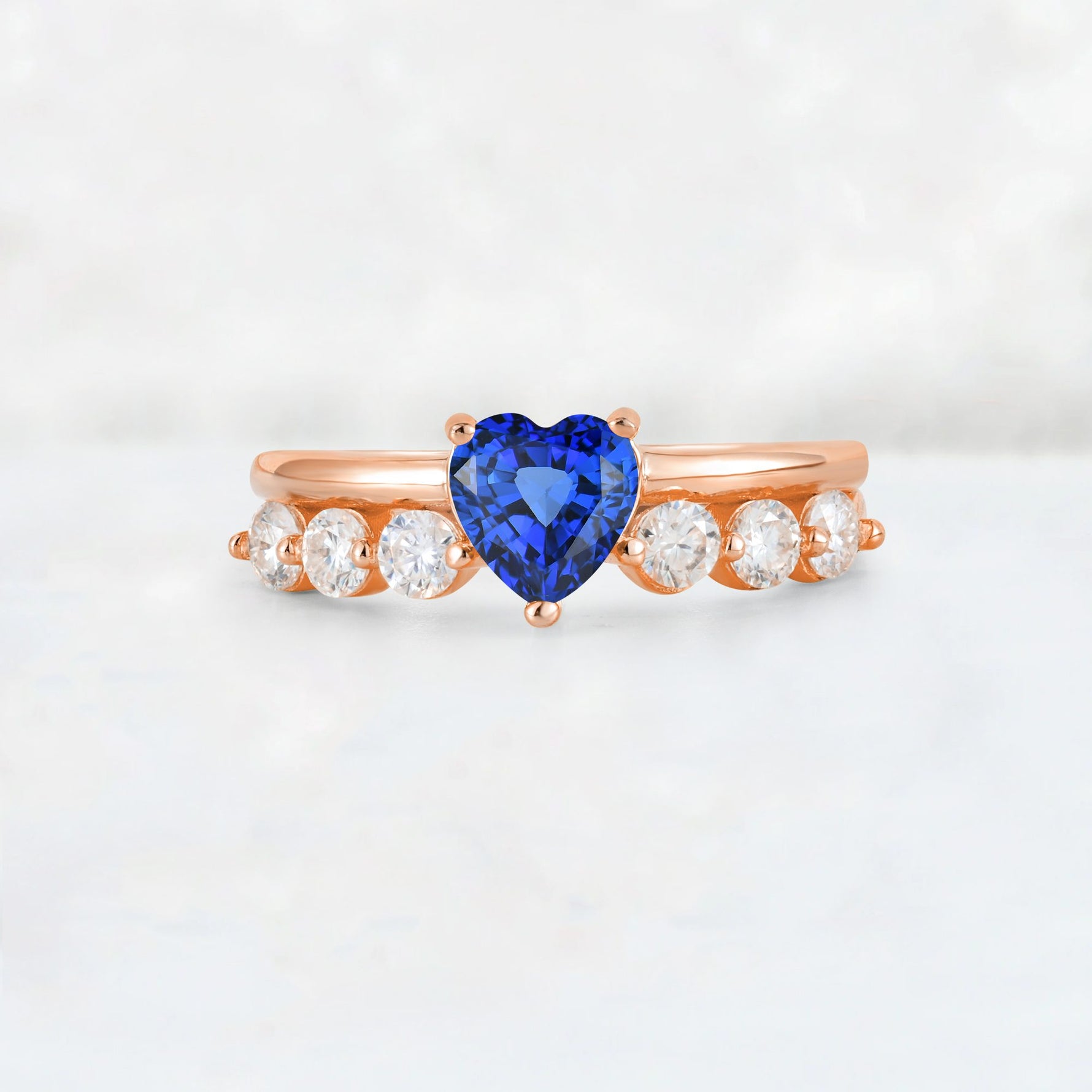 Heart Cut Sapphire Graduated Seven-Stone Engagement Ring - Additional view