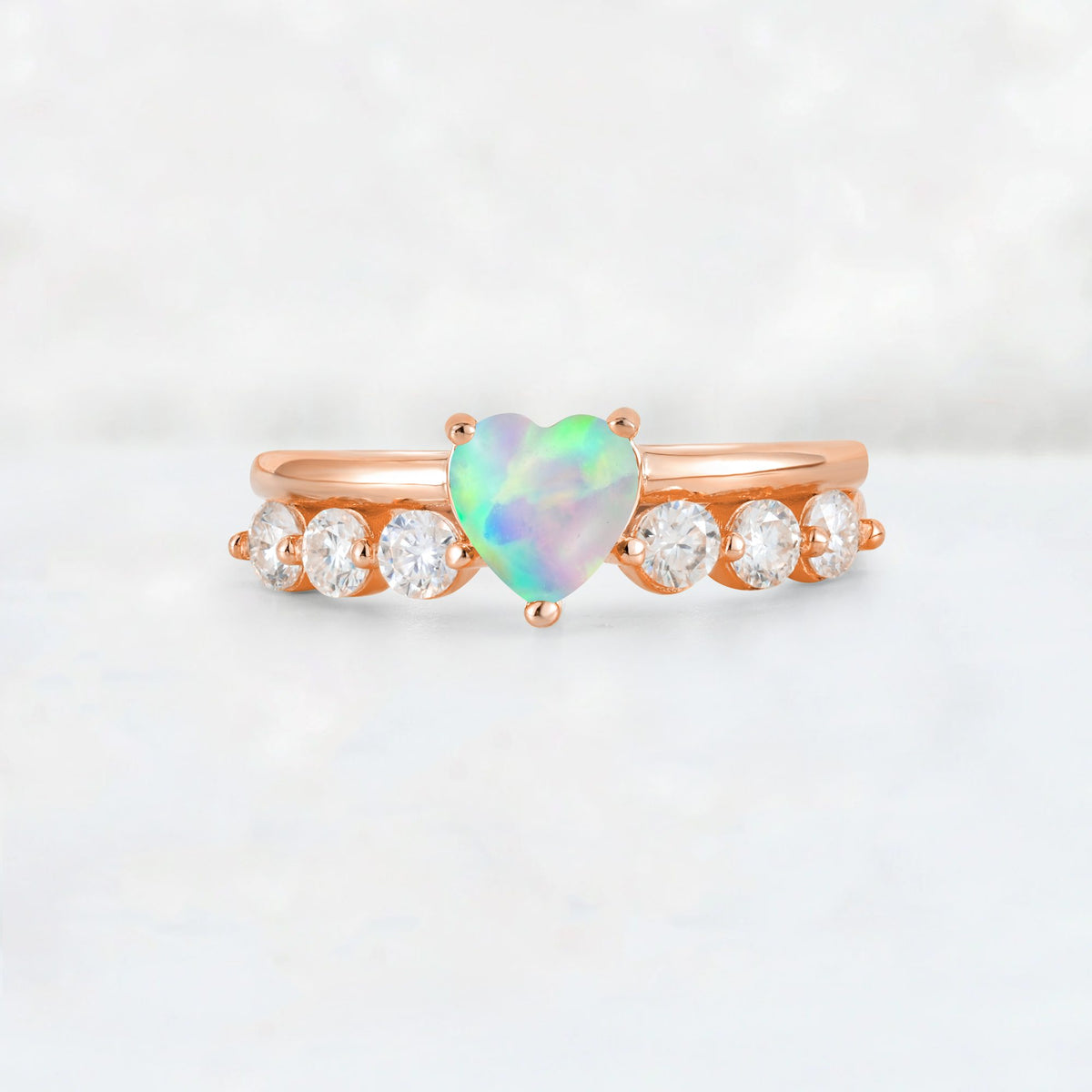 Heart Cut Fire Opal Graduated Seven-Stone Engagement Ring - Additional view