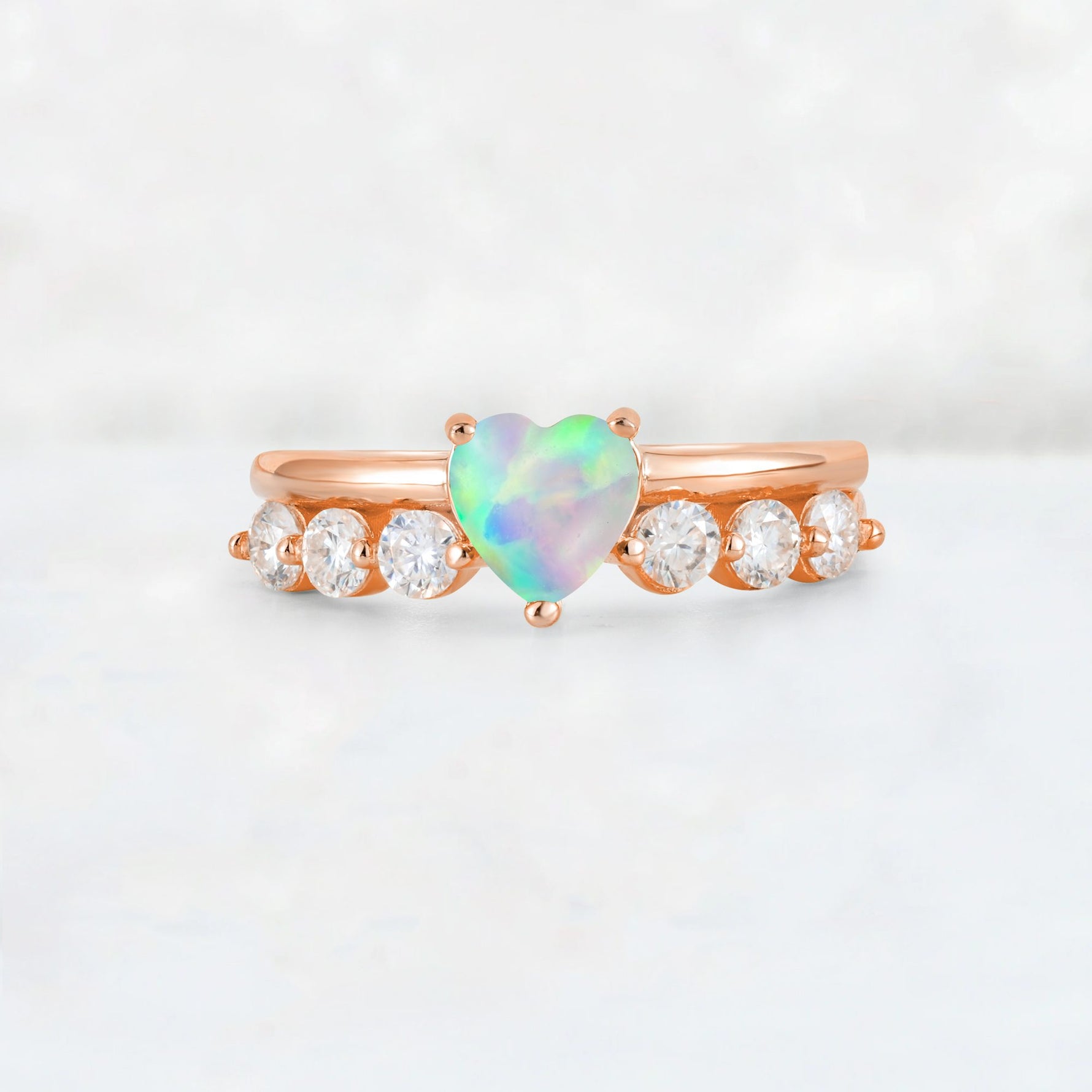 Heart Cut Fire Opal Graduated Seven-Stone Engagement Ring - Additional view