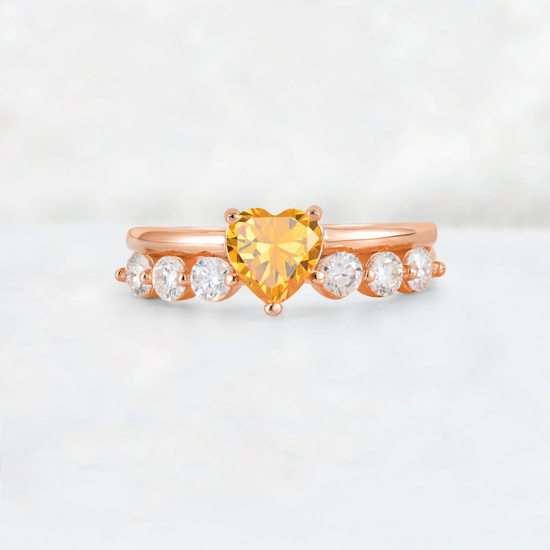 Heart Cut Citrine Graduated Seven-Stone Engagement Ring - Additional view