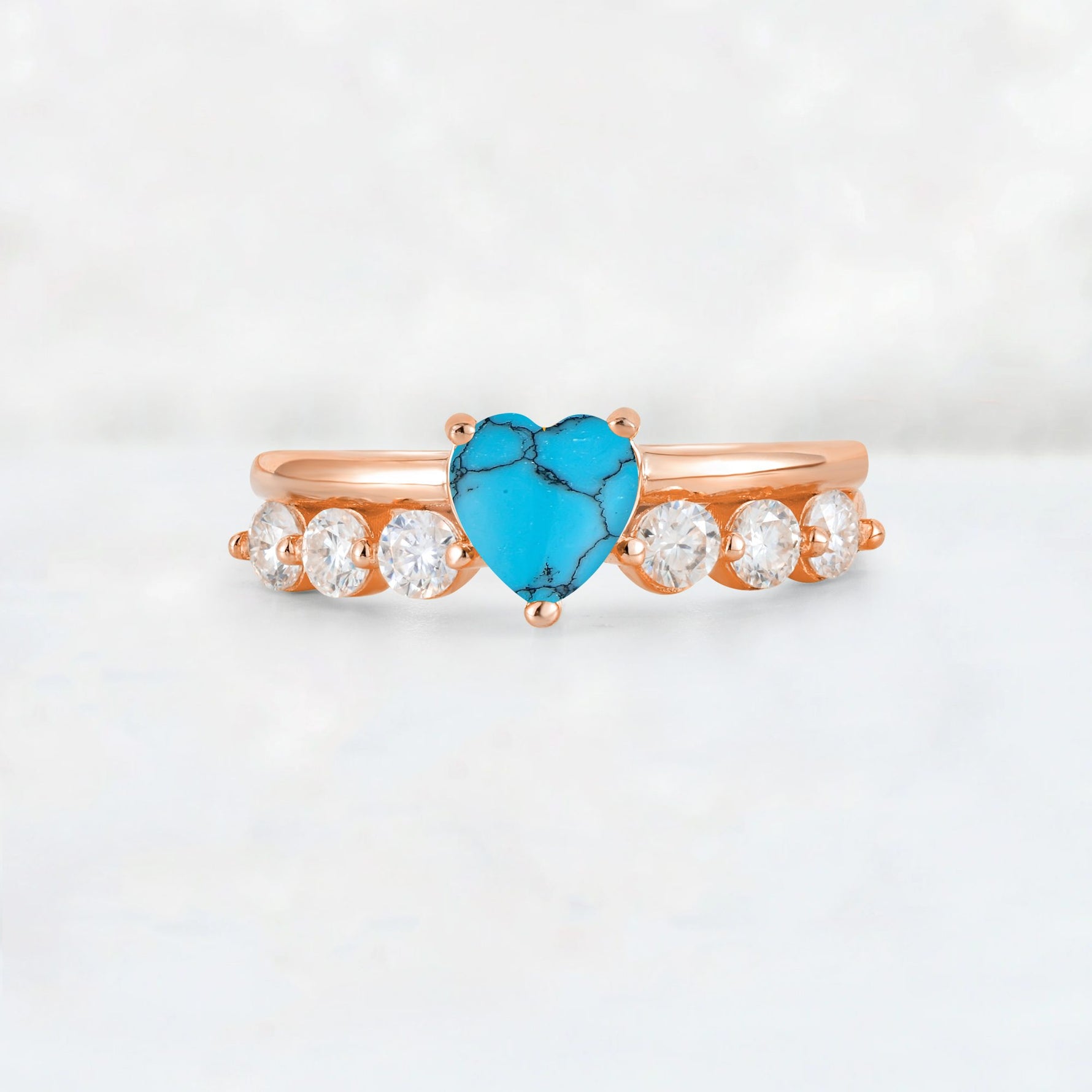 Heart Cut Turquoise Graduated Seven-Stone Engagement Ring - Additional view