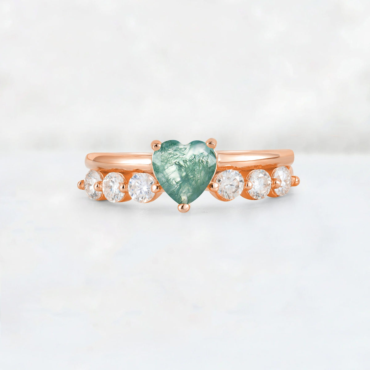 Heart Cut Moss Agate Graduated Seven-Stone Engagement Ring - Additional view