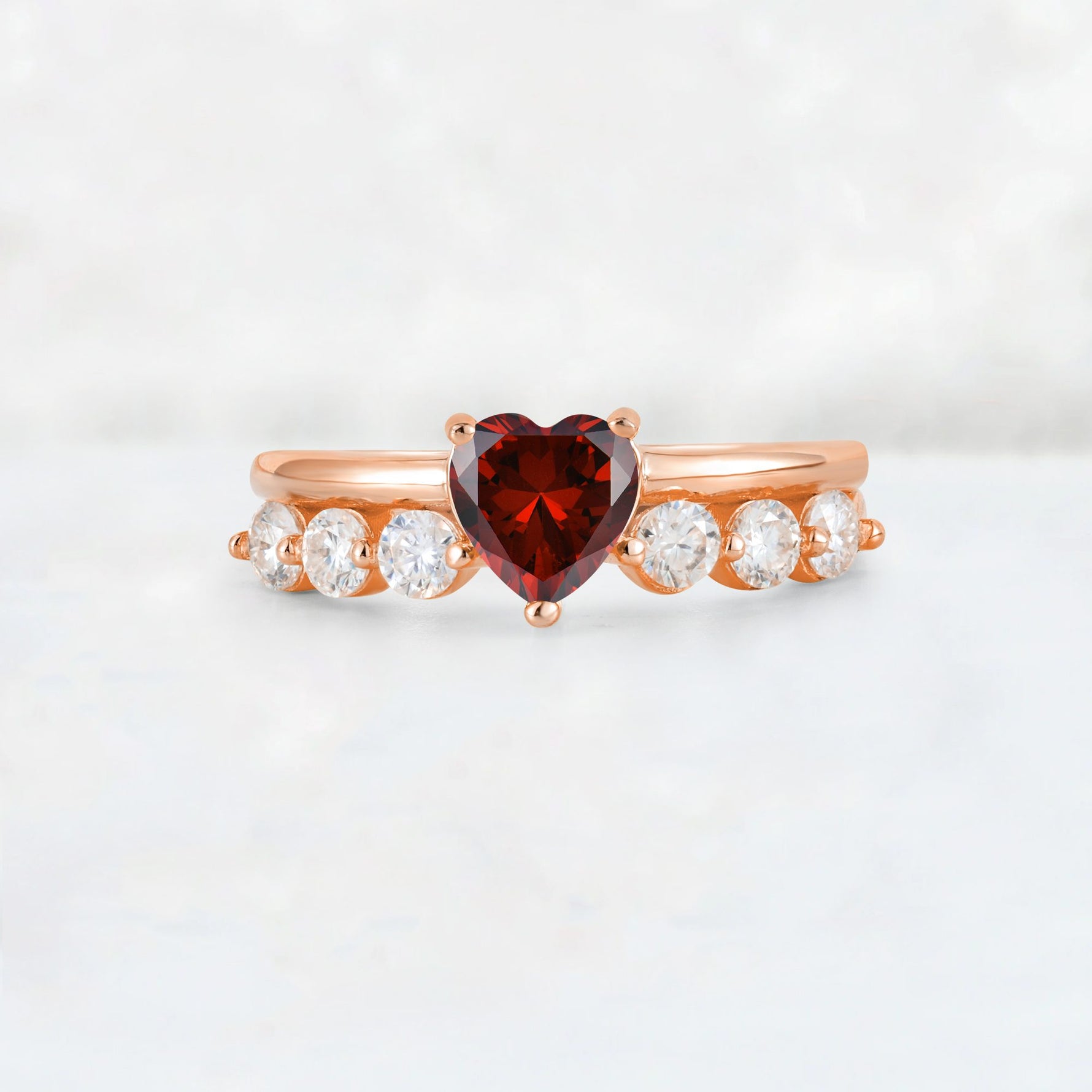Heart Cut Garnet Graduated Seven-Stone Engagement Ring - Additional view