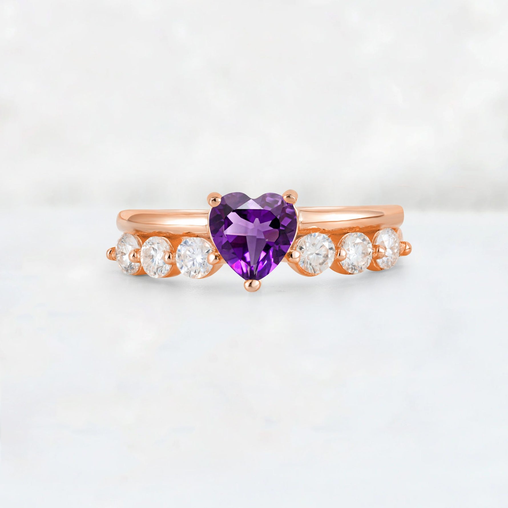 Heart Cut Amethyst Graduated Seven-Stone Engagement Ring - Additional view