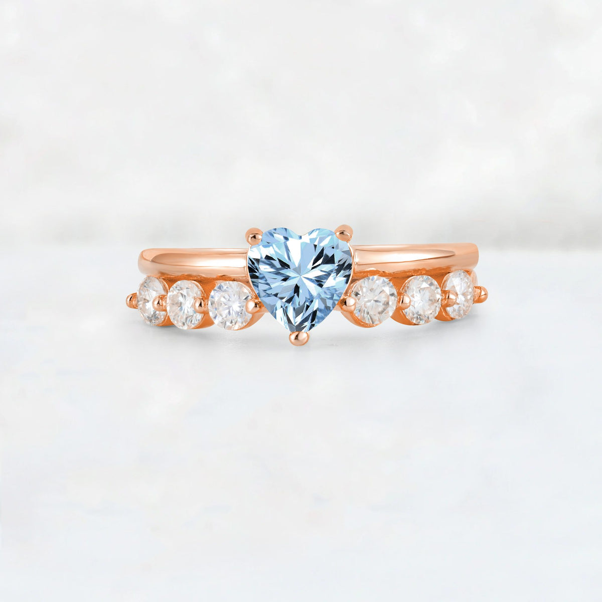 Heart Cut Aquamarine Graduated Seven-Stone Engagement Ring - Additional view