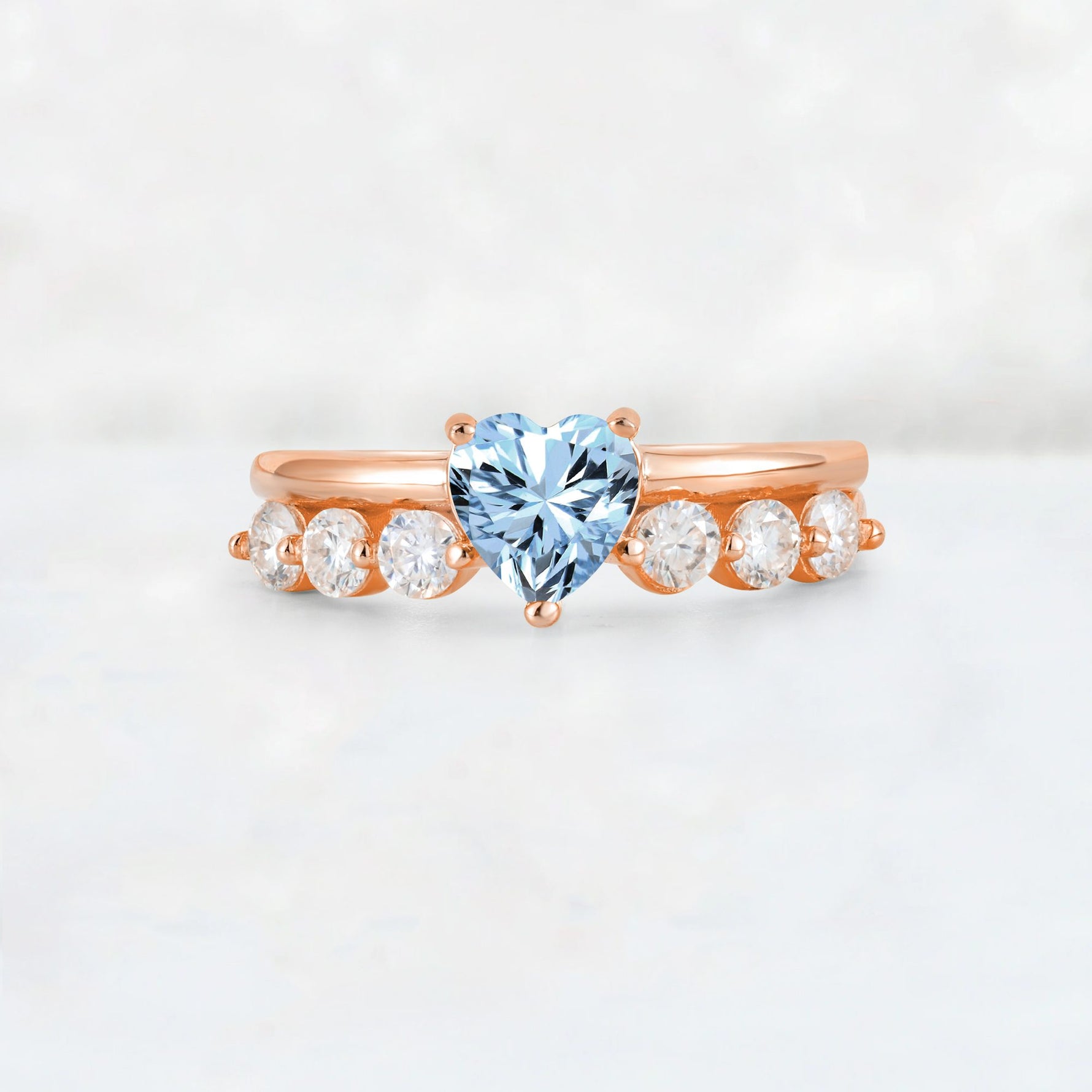 Heart Cut Aquamarine Graduated Seven-Stone Engagement Ring - Additional view