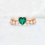 Heart Cut Emerald Graduated Seven-Stone Engagement Ring - Additional view