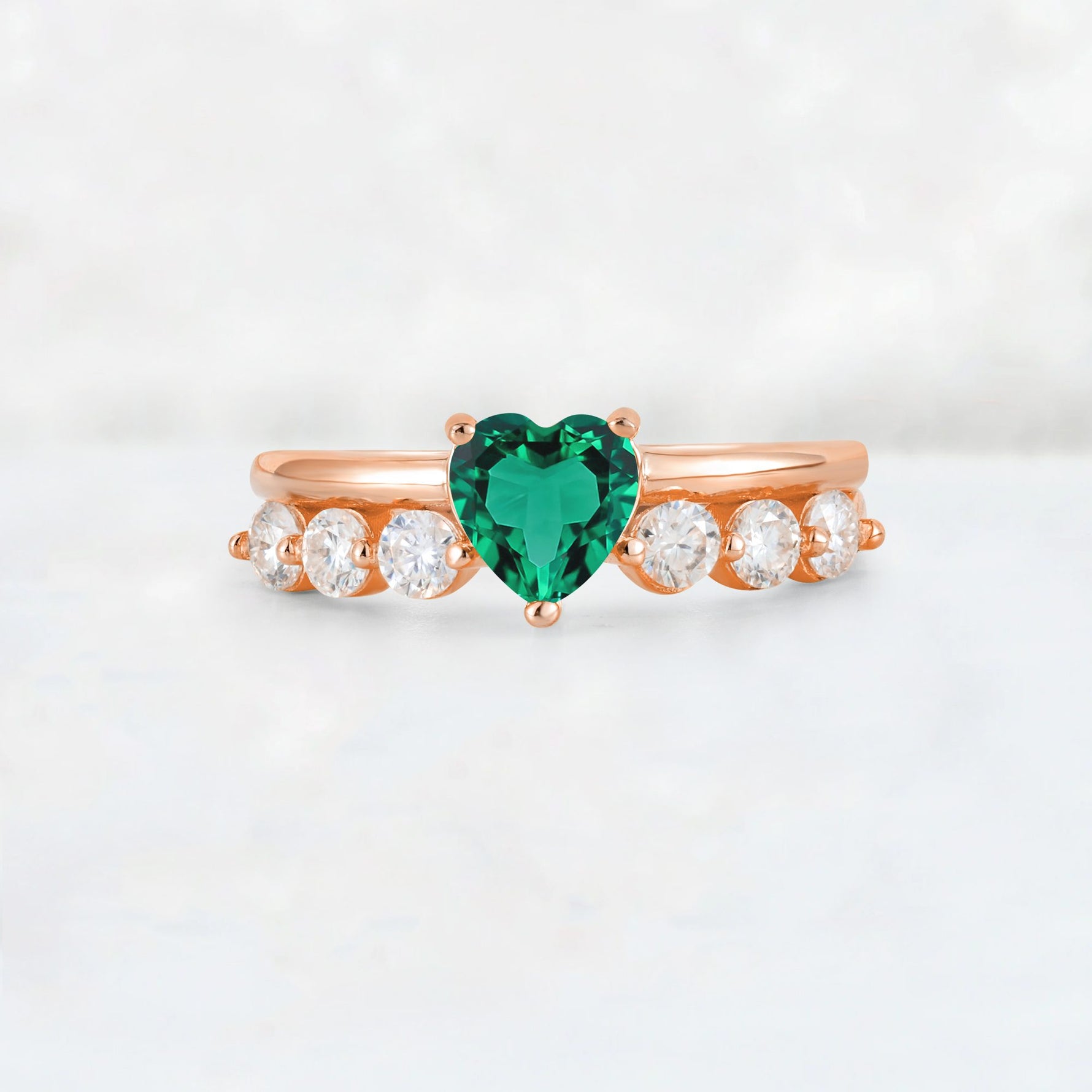 Heart Cut Emerald Graduated Seven-Stone Engagement Ring - Additional view