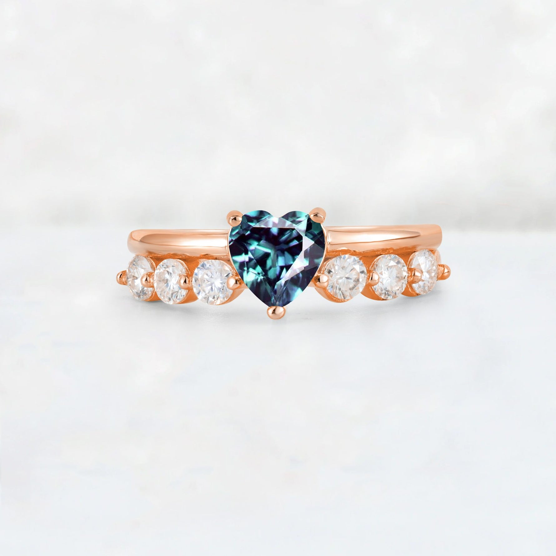 Heart Cut Alexandrite Graduated Seven-Stone Engagement Ring - Additional view