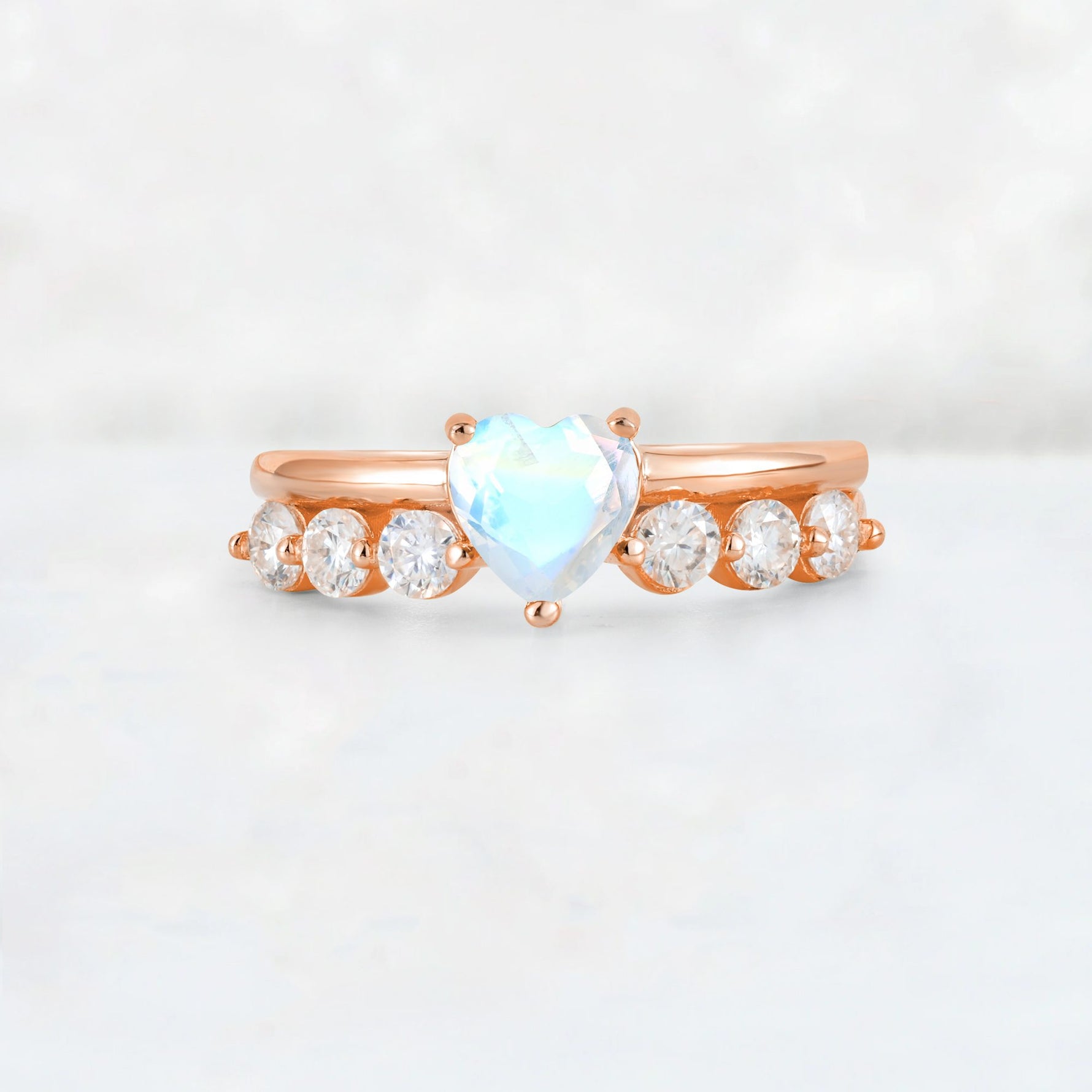 Heart Cut Moonstone Graduated Seven-Stone Engagement Ring - Additional view