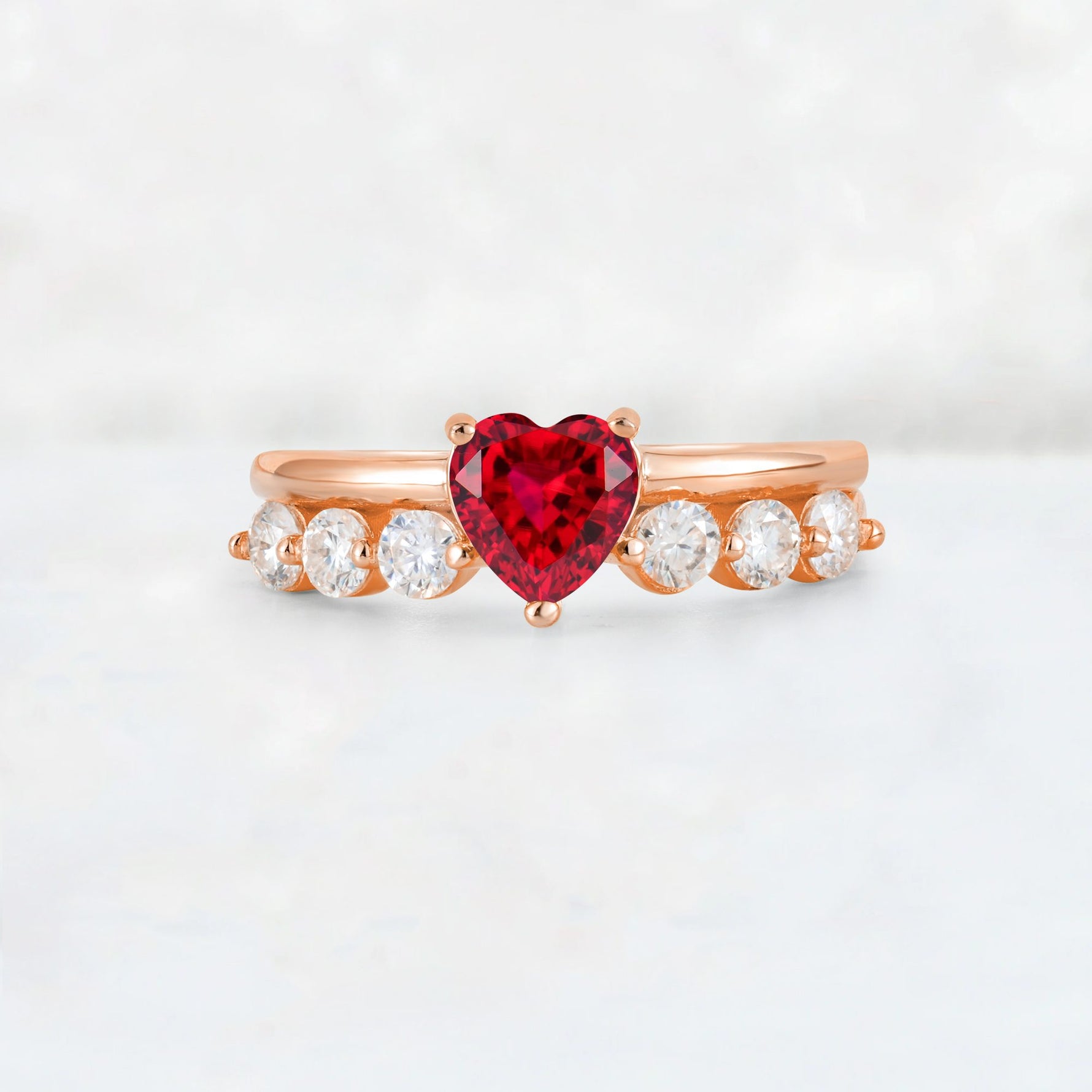 Heart Cut Ruby Graduated Seven-Stone Engagement Ring - Additional view