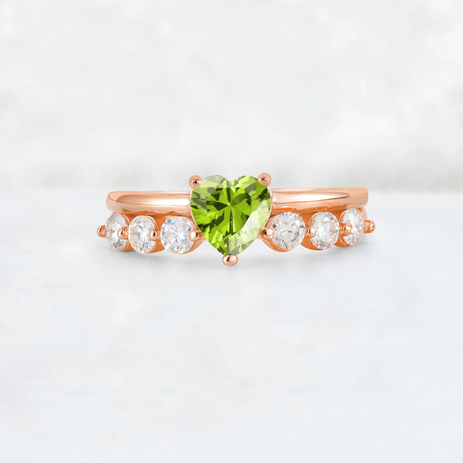 Heart Cut Peridot Graduated Seven-Stone Engagement Ring - Additional view