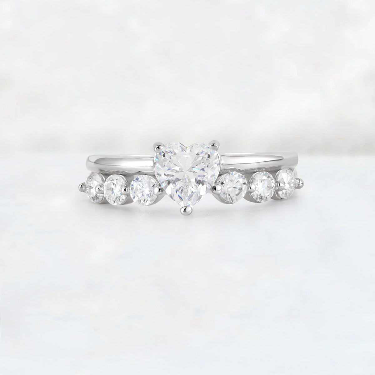 Heart Cut Moissanite Graduated Seven-Stone Engagement Ring - Additional view
