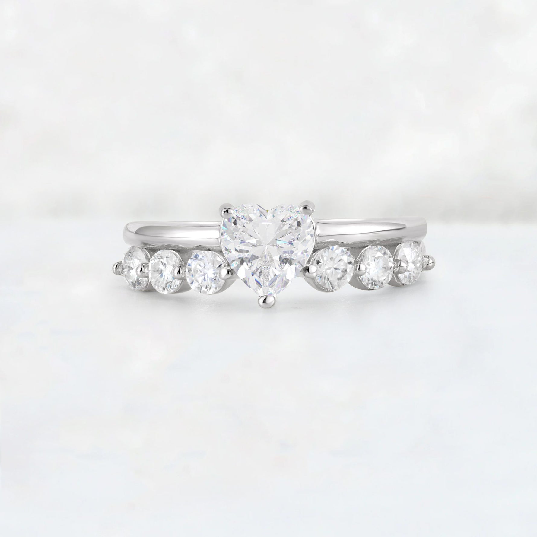 Heart Cut Moissanite Graduated Seven-Stone Engagement Ring - Additional view